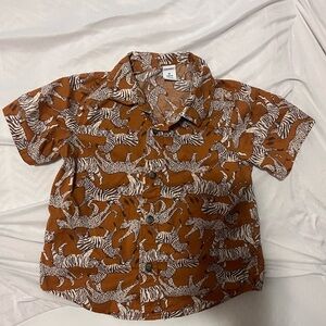 Old Navy Brown and White Button Down Shirt with Dinosaur Print